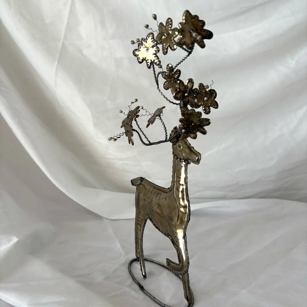 Vintage metal tin reindeer home decor Christmas holiday pottery barn